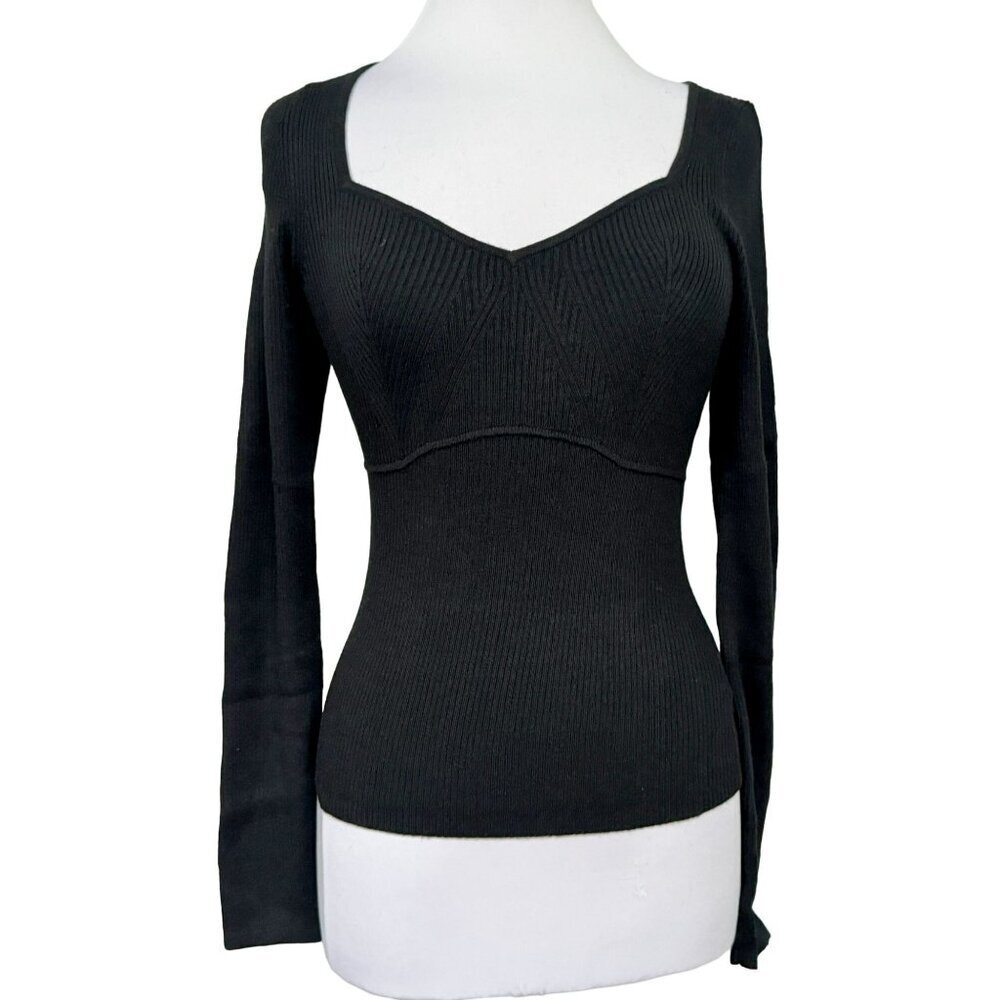 GAP Sweetheart Corset Long Sleeve Sweetheart Neckline Sweater Black Sz XL NEW